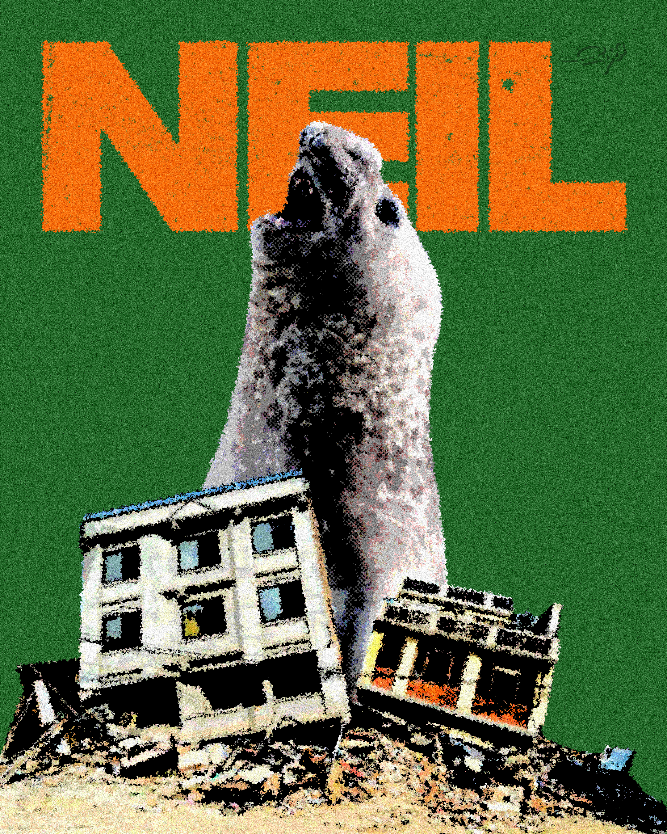 Giant Seal City Poster, Surreal Anim …