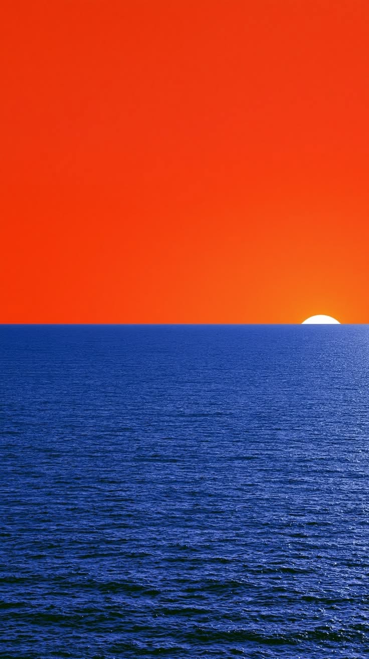 Minimalist Ocean Sunset Poster, Red …
