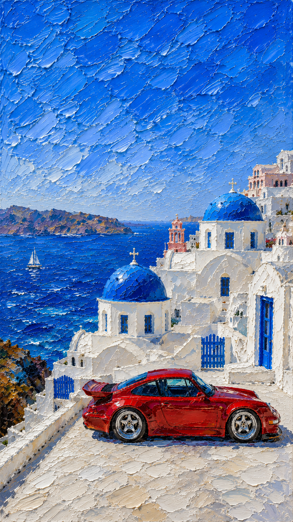Vintage Sports Car in Santorini Post …