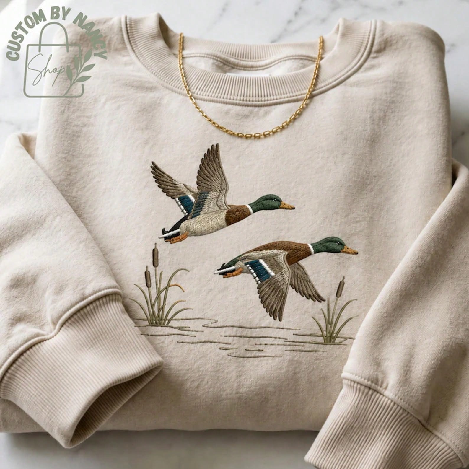 Mallard Duck Vintage Embroidered Swe …