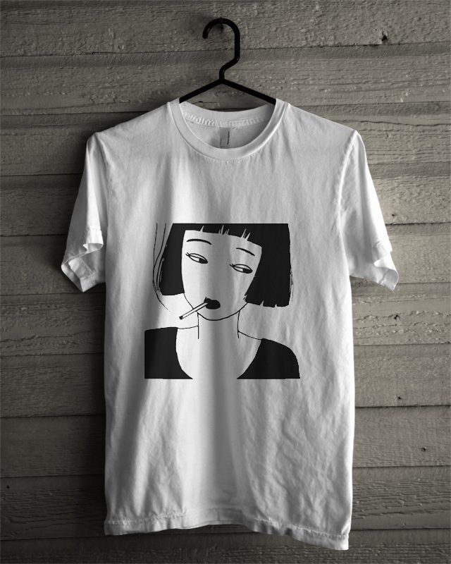 Smoking Girl Minimal Pop Art T-Shirt …