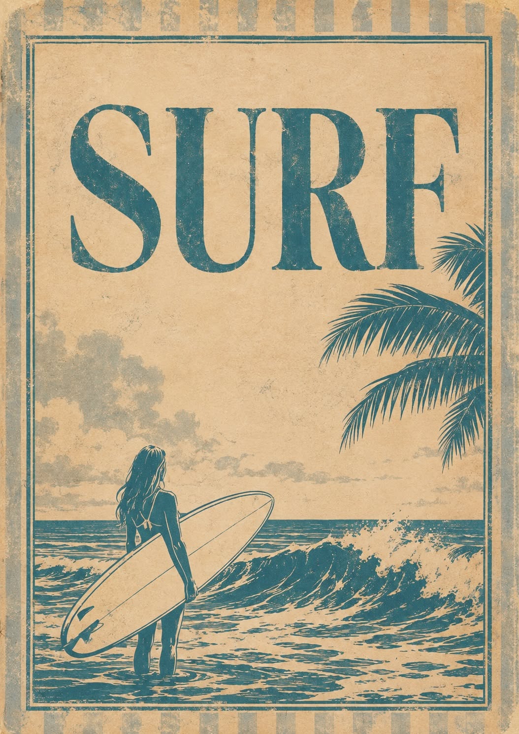 Vintage Surf Poster, Retro Palm Tree …