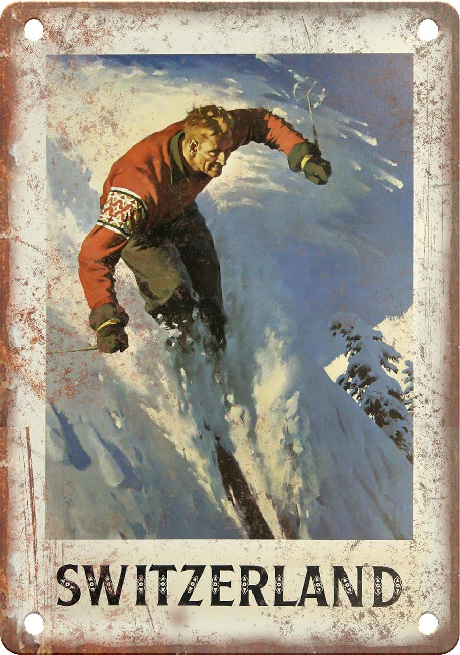 Retro Ski Resort Poster, Alpine Snow …