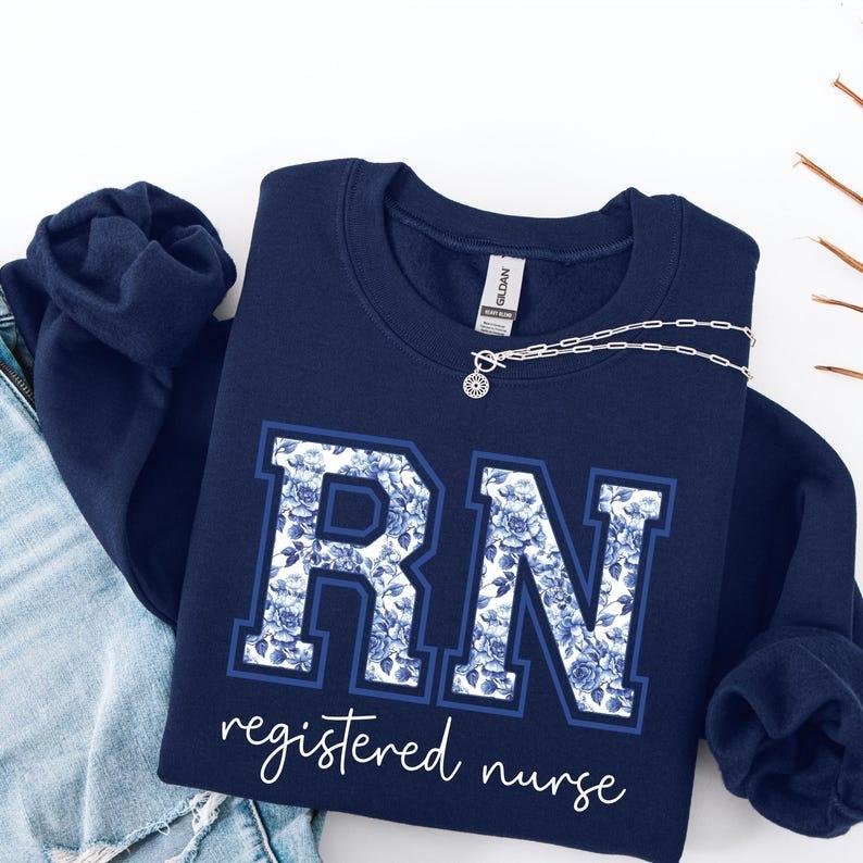 Blue Toile Registered Nurse Sweatshi &hellip;