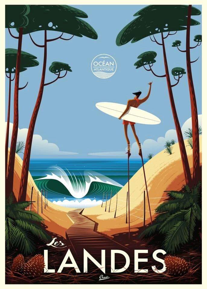 Retro Illustrated Surfing Poster, Oc …