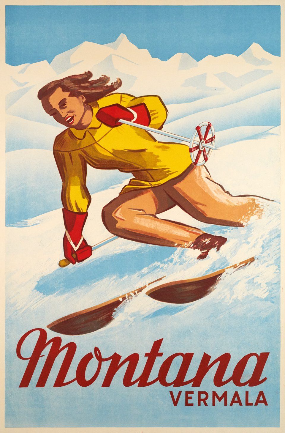 Vintage Switzerland Ski Poster, Alpi …