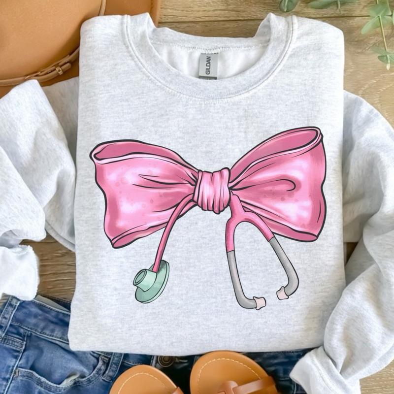 Pink Stethoscope Bow Sweatshirt T-Sh …