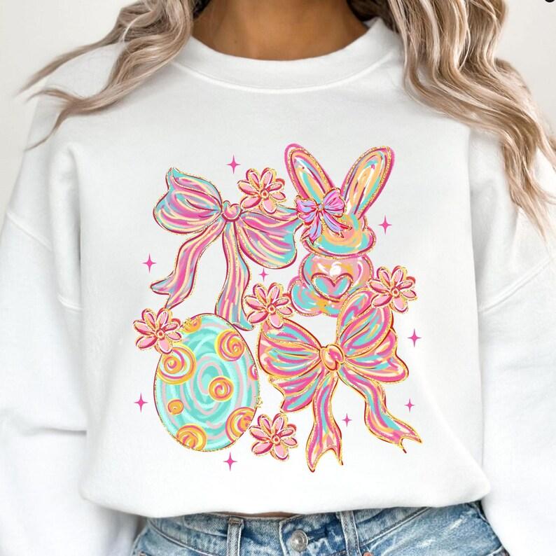Floral Coquette Easter Bunny Bow Swe &hellip;
