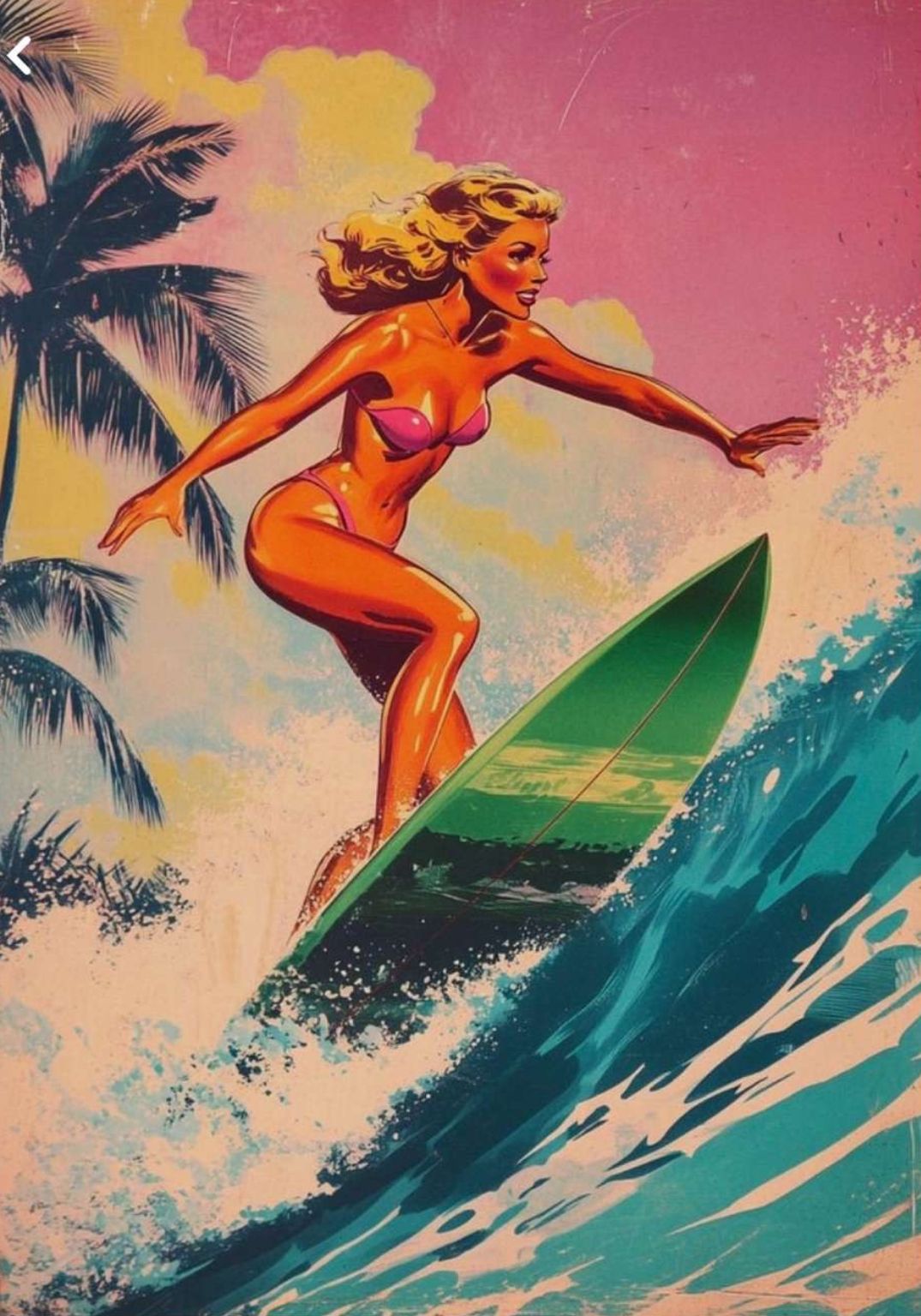 Retro Female Surfer Poster, Ocean Wa …