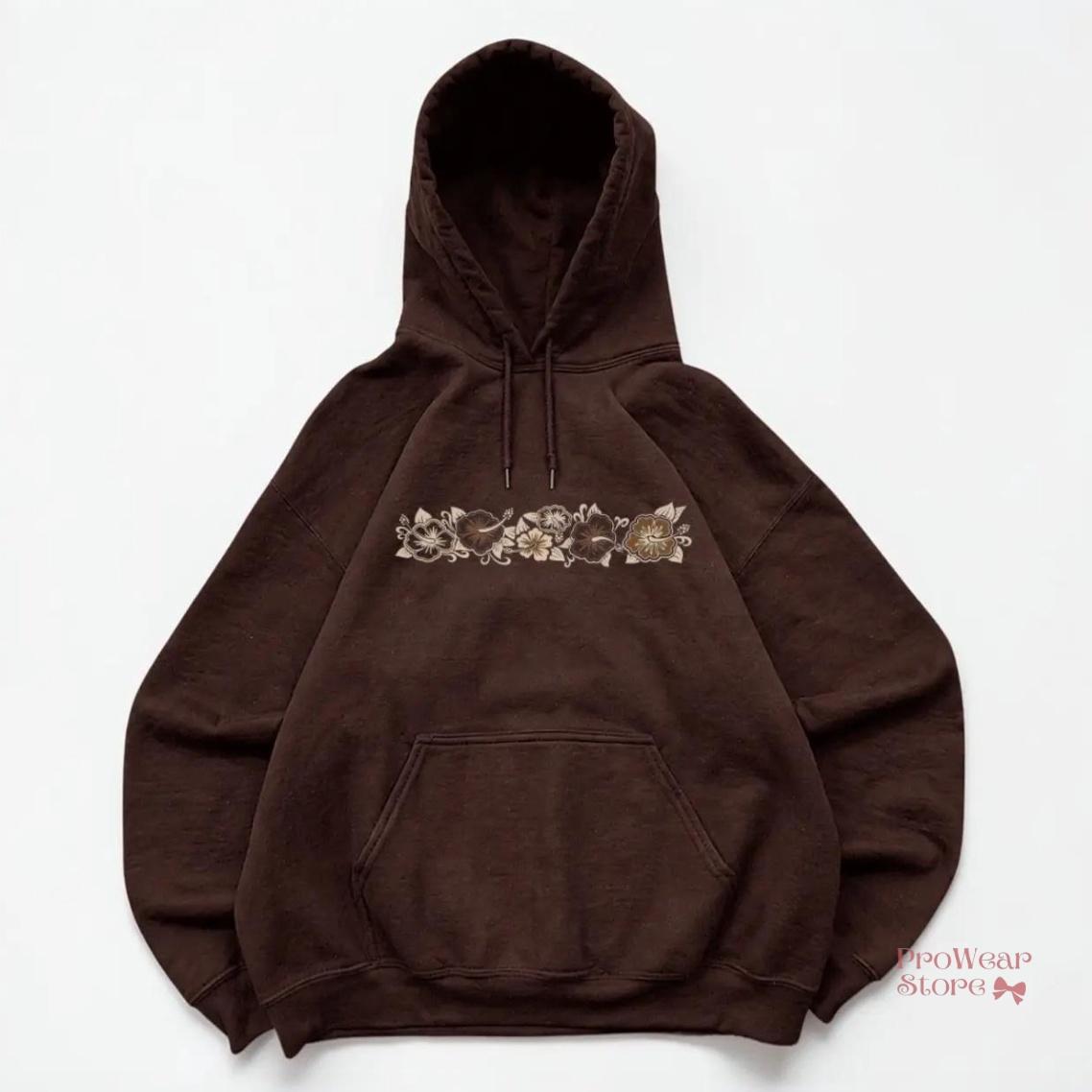 Y2K Brown Floral Graphic Hoodie, Vin &hellip;