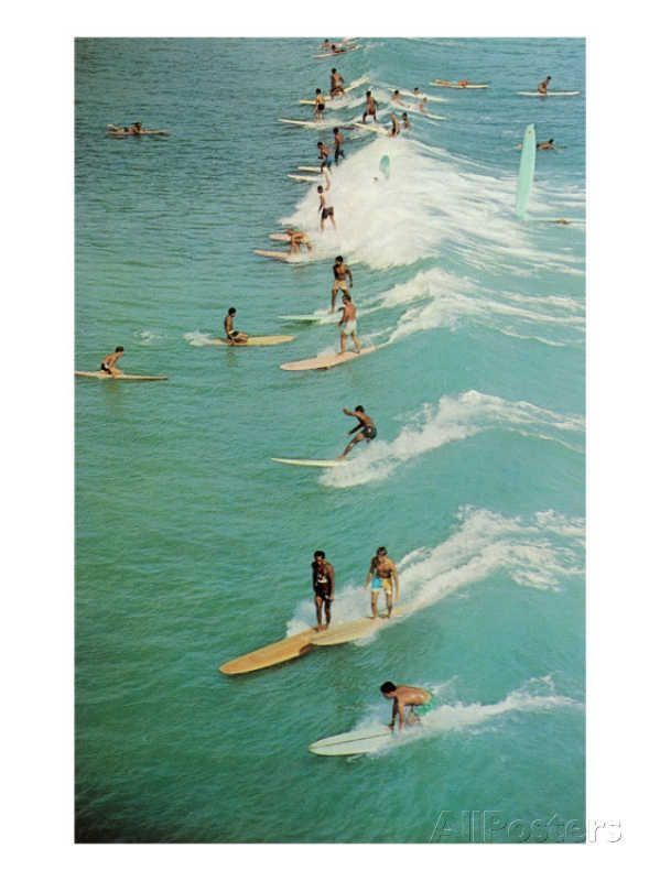 Retro Surfer Group Poster, Ocean Wav …
