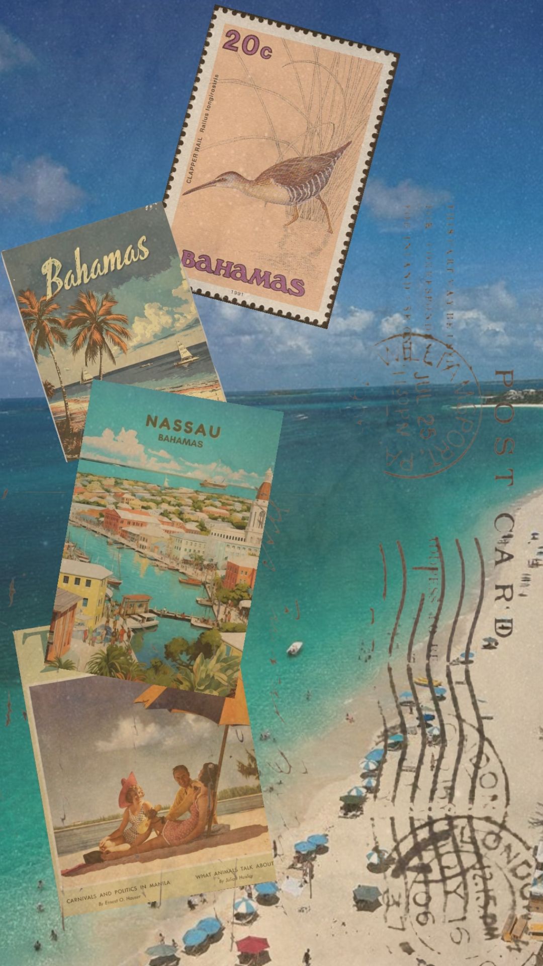 Vintage Bahamas Postcard Collage Pos …