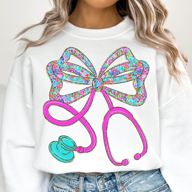 Preppy Floral Stethoscope Bow Sweats &hellip;