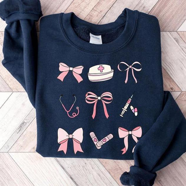 RN Coquette Bow Sweatshirt, Nurse Gr …