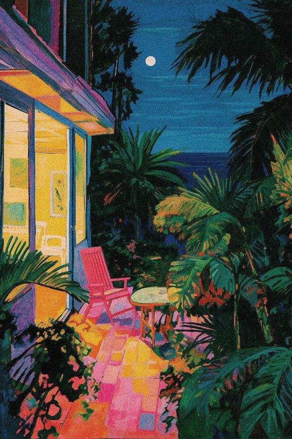 Tropical Patio at Night Poster, Colo …