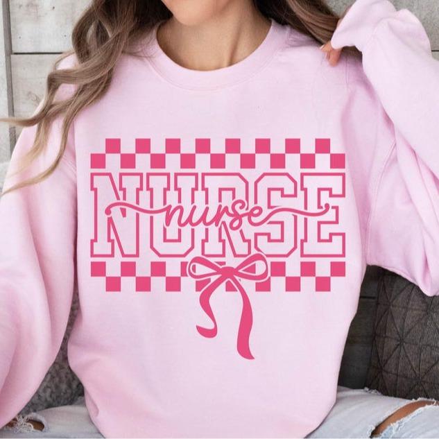 Pink Nurse Checkered Coquette Bow Sw …