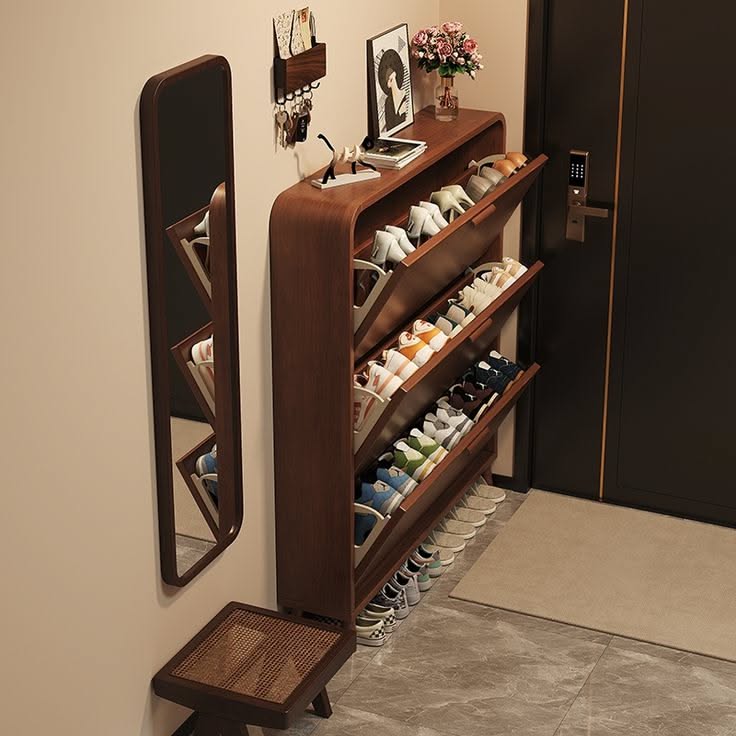 Under-Stairs Wooden Shoe Rack