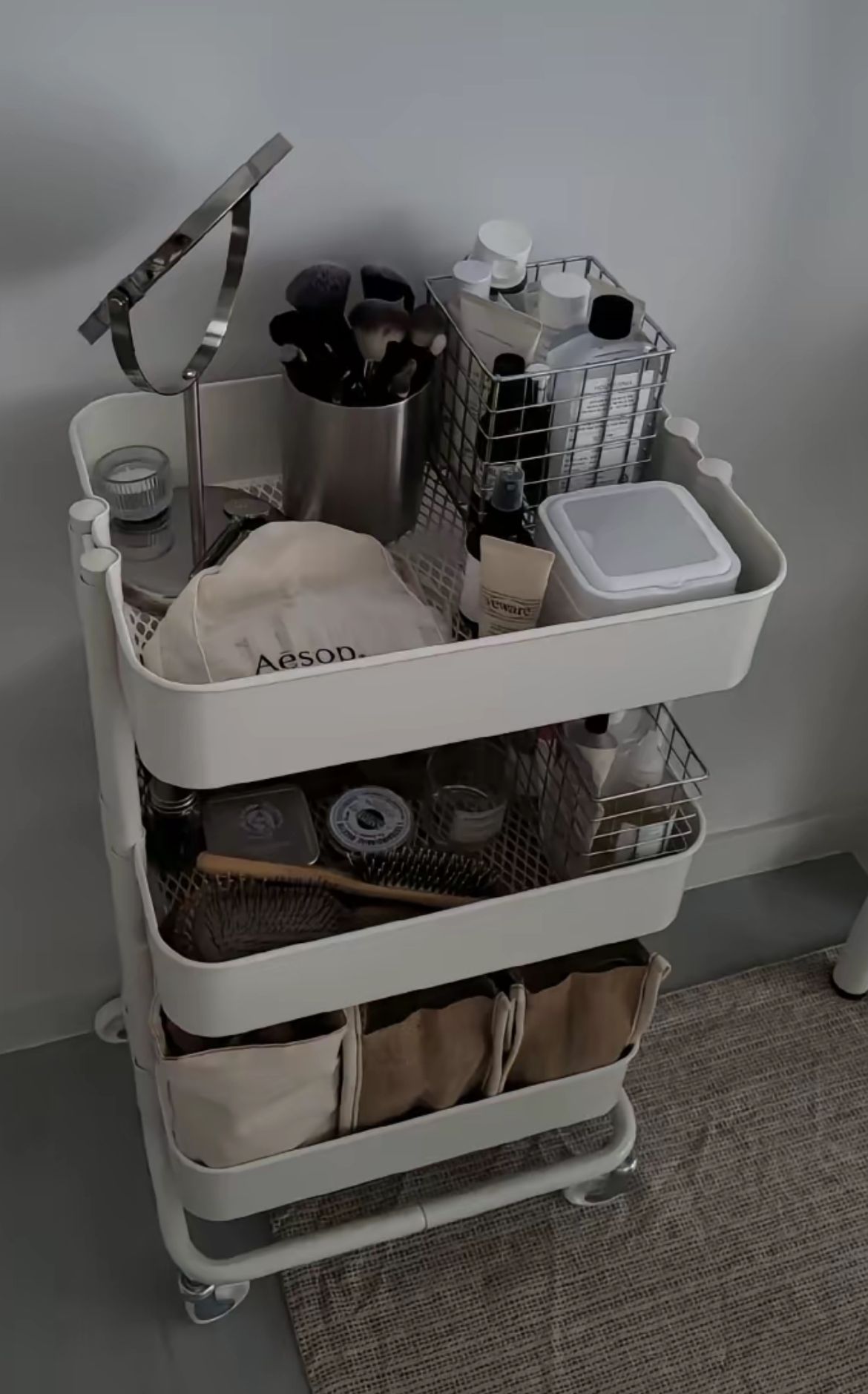 Rolling Organizer, Cream Organization Ideas, Dorm Carts, Rolling Organizer Cart, Standing Drawer Organizer, Bedroom Utility Cart