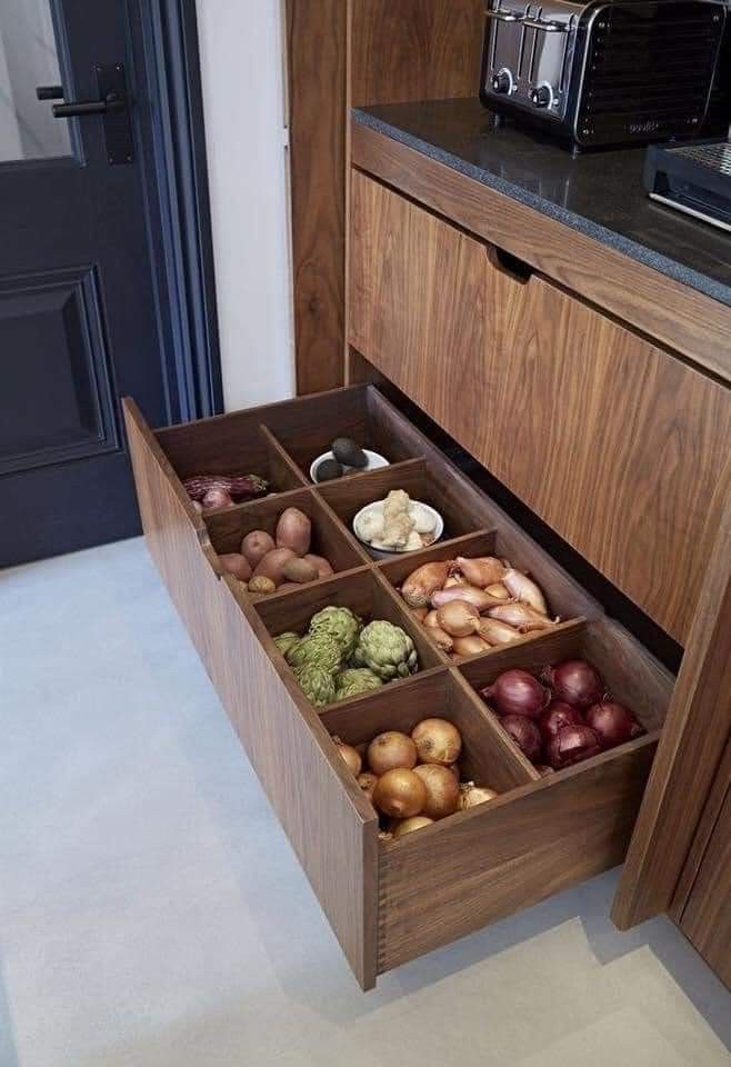 Fruit Drawer Kitchen, Vegetable Draws In Kitchen, Kitchen Cabinet For Vegetables, Vegetables Cabinet In Kitchen, Vegetable Cabinet Kitchen, Built In Vegetable Racks In Kitchen