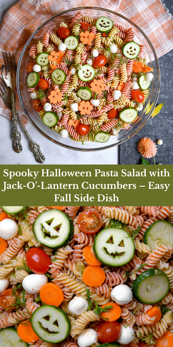 Spooky Halloween Pasta Salad with Jack-O’-Lantern Cucumbers – Easy Fall Side Dish