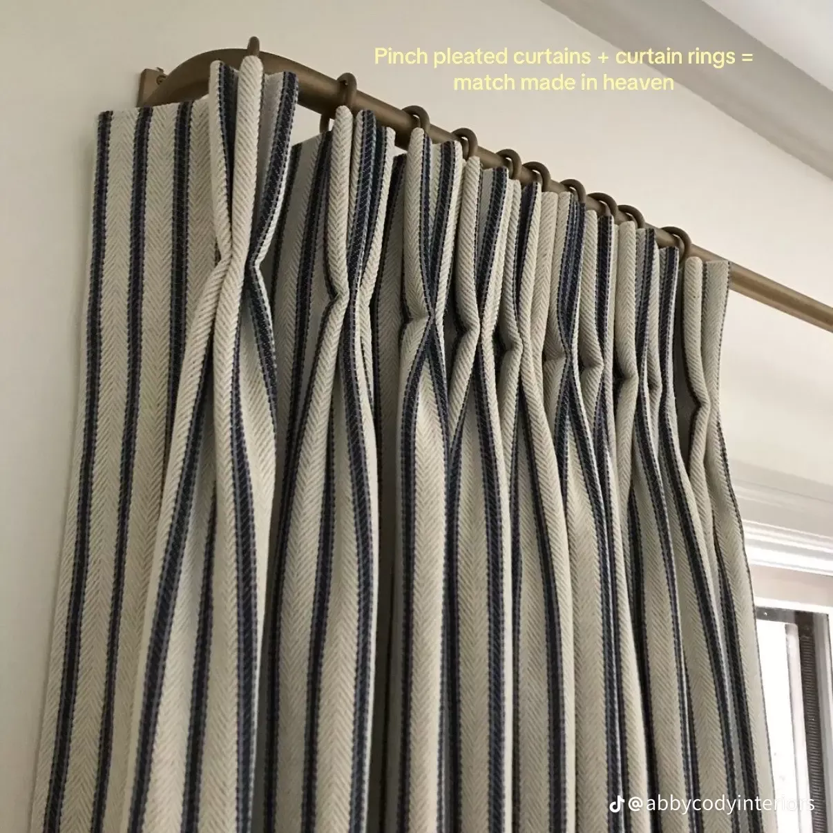 Traditional Pleated Curtains, Flat Pleat Curtains, Traditional Striped Curtains, Curtains For Bedroom, Curtain Ideas For Bedroom, Pinch Design, Custom Ticking Stripe Curtains, Striped Drapery Print Curtain Fabric, Pinstripe Drapes