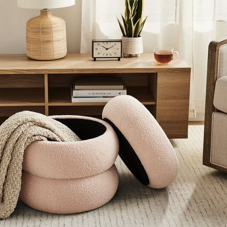 Mainstays Boucle Cloud Storage Ottoman, Blush, Pink