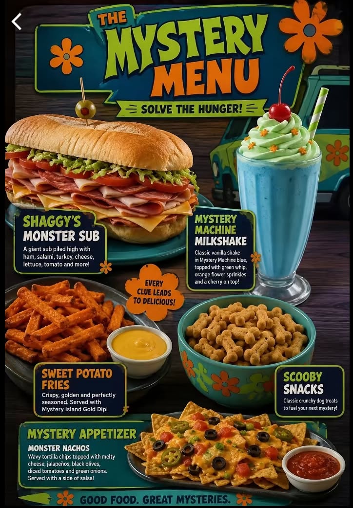 Scooby Doo Hoagie, Scooby Doo Party Ideas, Scooby Doo Food Ideas, Scooby Doo Food Recipes, Scooby Doo Movie Night
