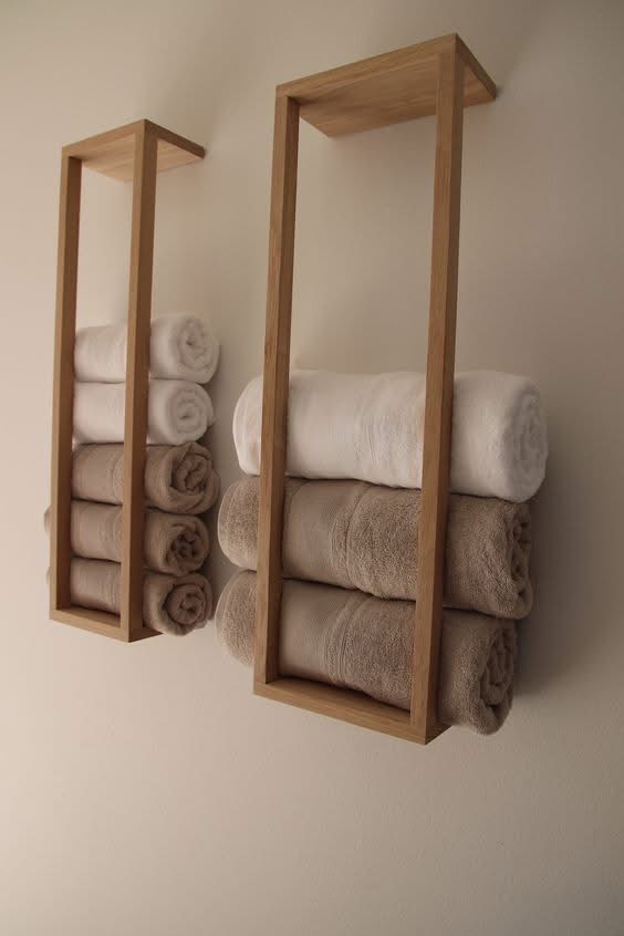Bathroom Towel Storage Wood, Diy Towel Rack Bathroom Storage Ideas, Towel Wall Storage Ideas, Wooden Towel Storage Solution