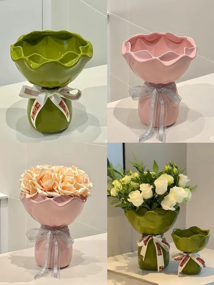 Functional Clay Projects, Air Dry Clay Flower Bouquet, Clay Bouquet, Floreros Aesthetic, Clay Diy Projects