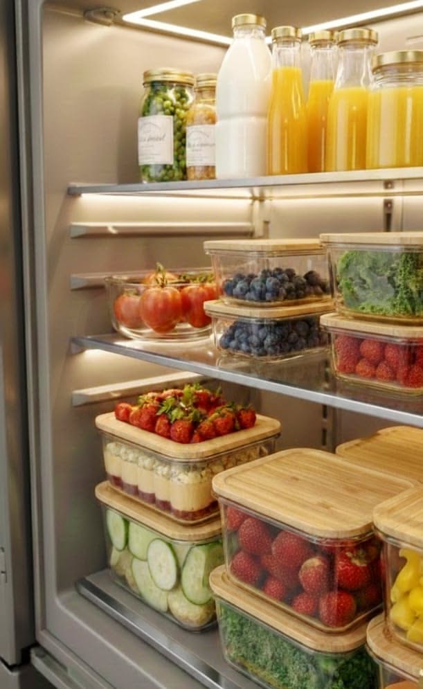 Packed Refrigerator, Dream Kitchen Storage, Kitchen Organization Ideas Fridge, Fridge Organization Inspo, Kitchen Interior Fridge, Kitchen Goods
