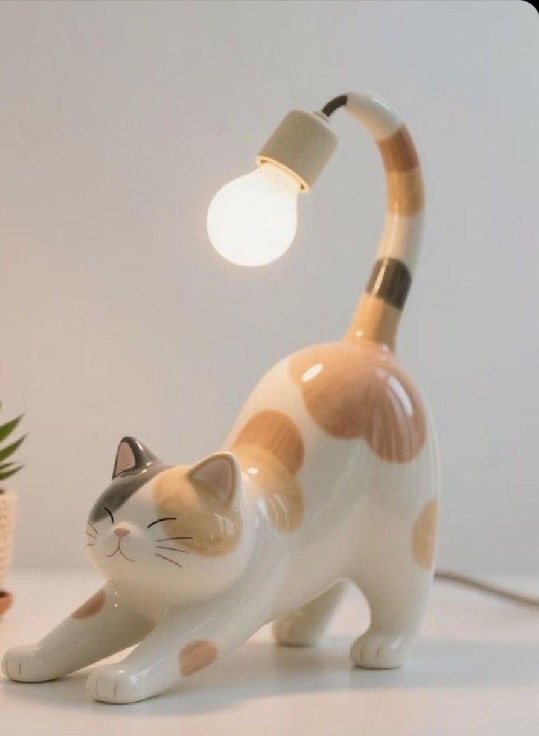 Cat Lamps, Simple Product Design, Cool Ceramics Projects, Cat Lamp Design, Ceramic Cat Lamp, Cat Lamp Aesthetic