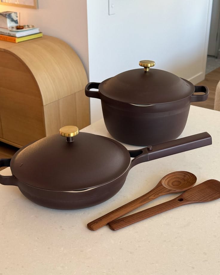 Brown Wooden Pots and Pans Cookware Set for Everyday Cooking