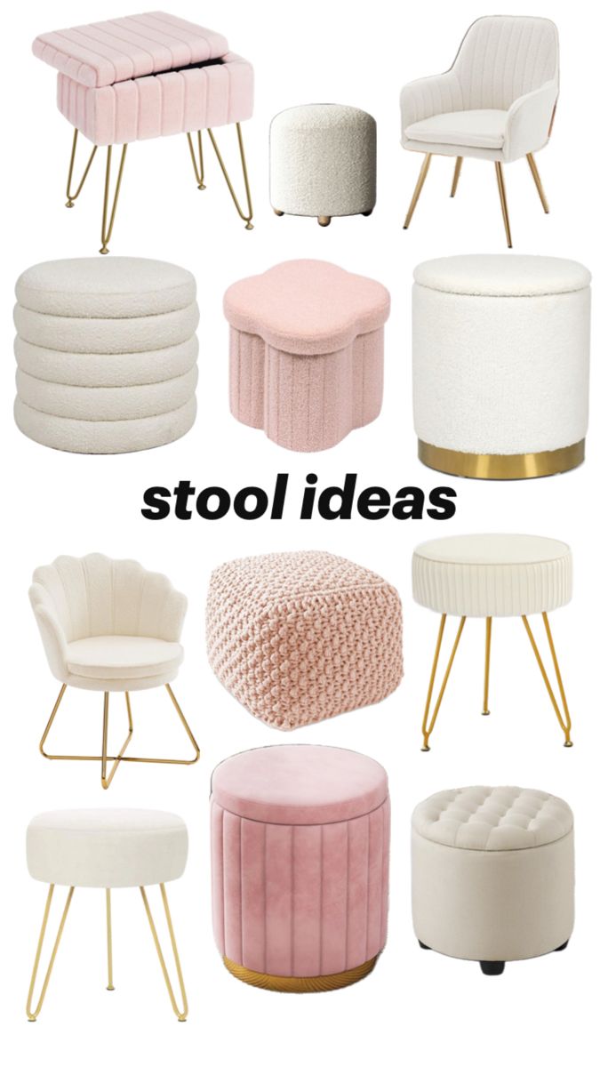 Room Decor Design, Stool Ideas, Vanity Seat Ideas, Comfy Chairs For Desk, Chairs For Vanity, Pink Vanity Chair Ideas, Chair Inspo For Bedroom