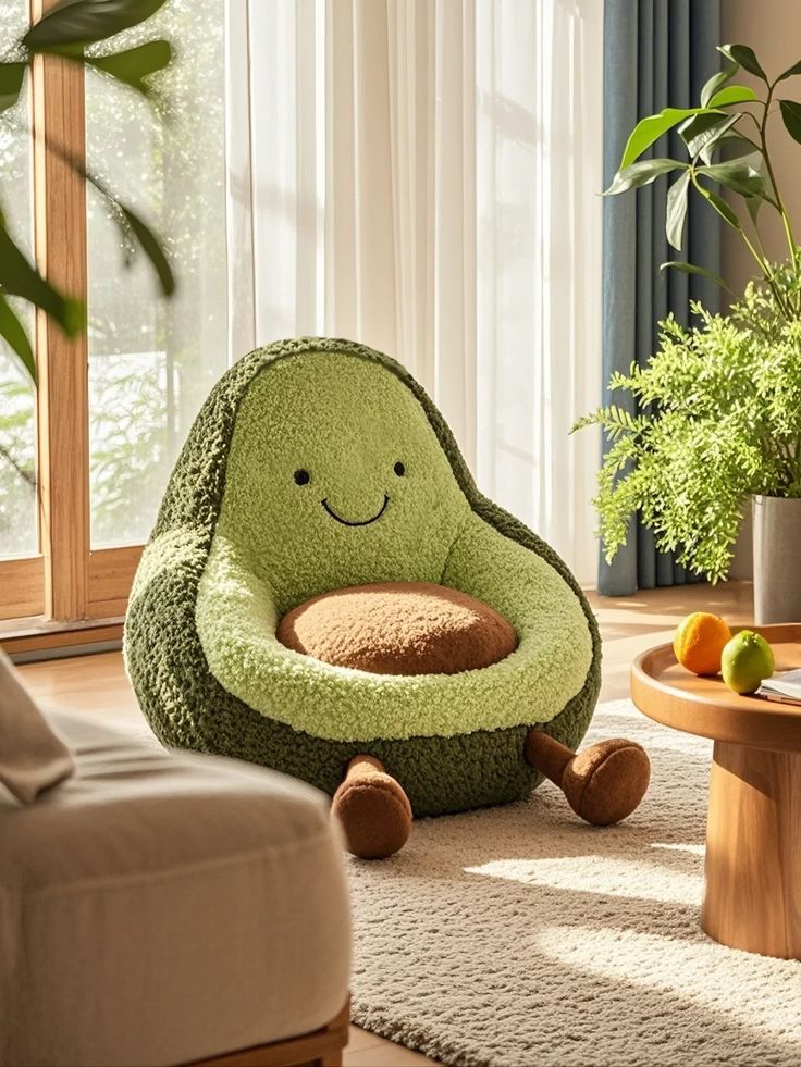 Jellycat Chair, Jelly Cat Chair, Bean Bag Chairs, مبل راحتی, How To Style Avocado-themed Room, Avocado Furniture, Weird Furniture Unique