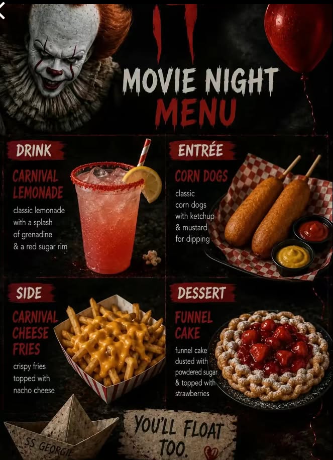Scary Movie Dinner Ideas, Halloween Movie Theme Party, Midnight Food Ideas, Movie Meal Ideas, Scary Movie Night Food
