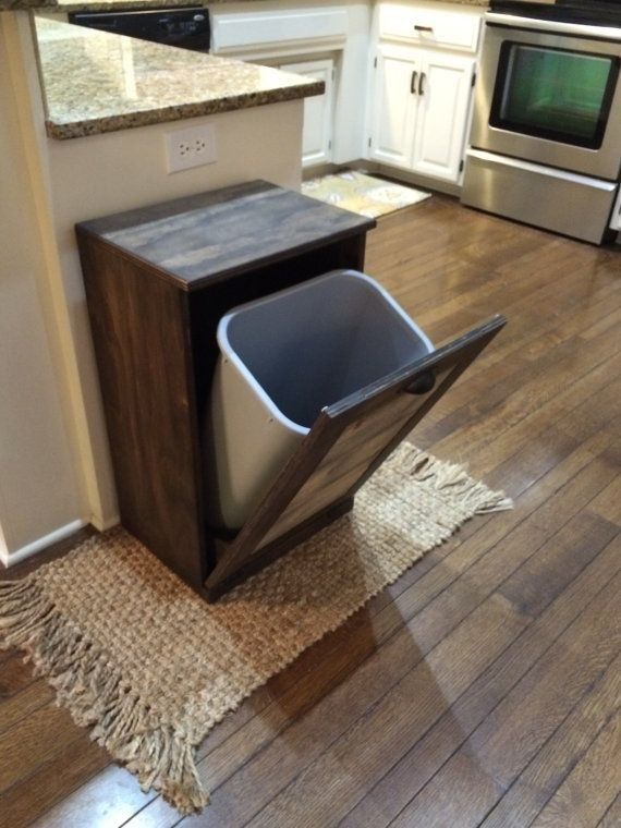 Trash Storage Ideas, Diy Garbage Can Storage Kitchen, Rustic Home Recycling Solution, Rustic Kitchen Trash Can Ideas, Rustic Trash Can Ideas, Rustic Trash Can Cabinet