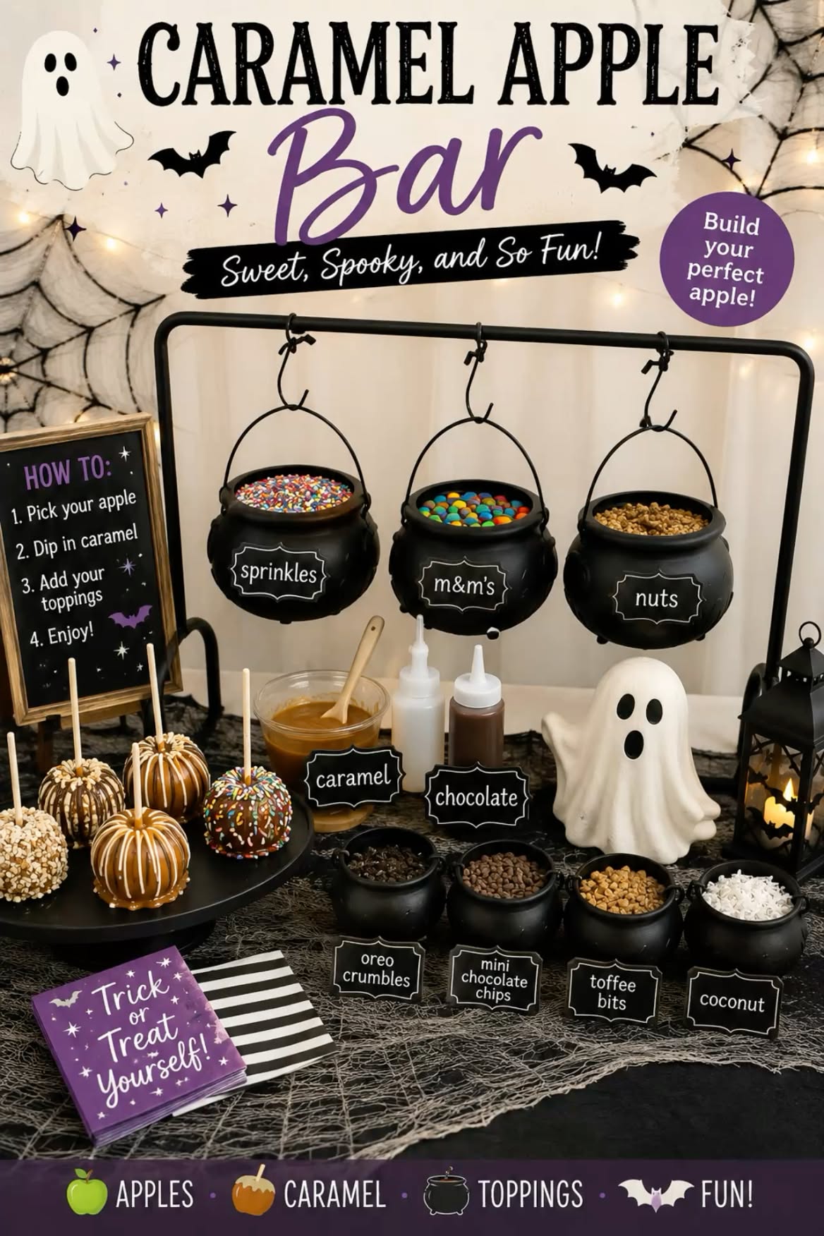 Halloween Party Spooky, Girly Halloween Party Ideas, Halloween Candy Bar Ideas, Fun Halloween Party Ideas, Treat Table Set Up