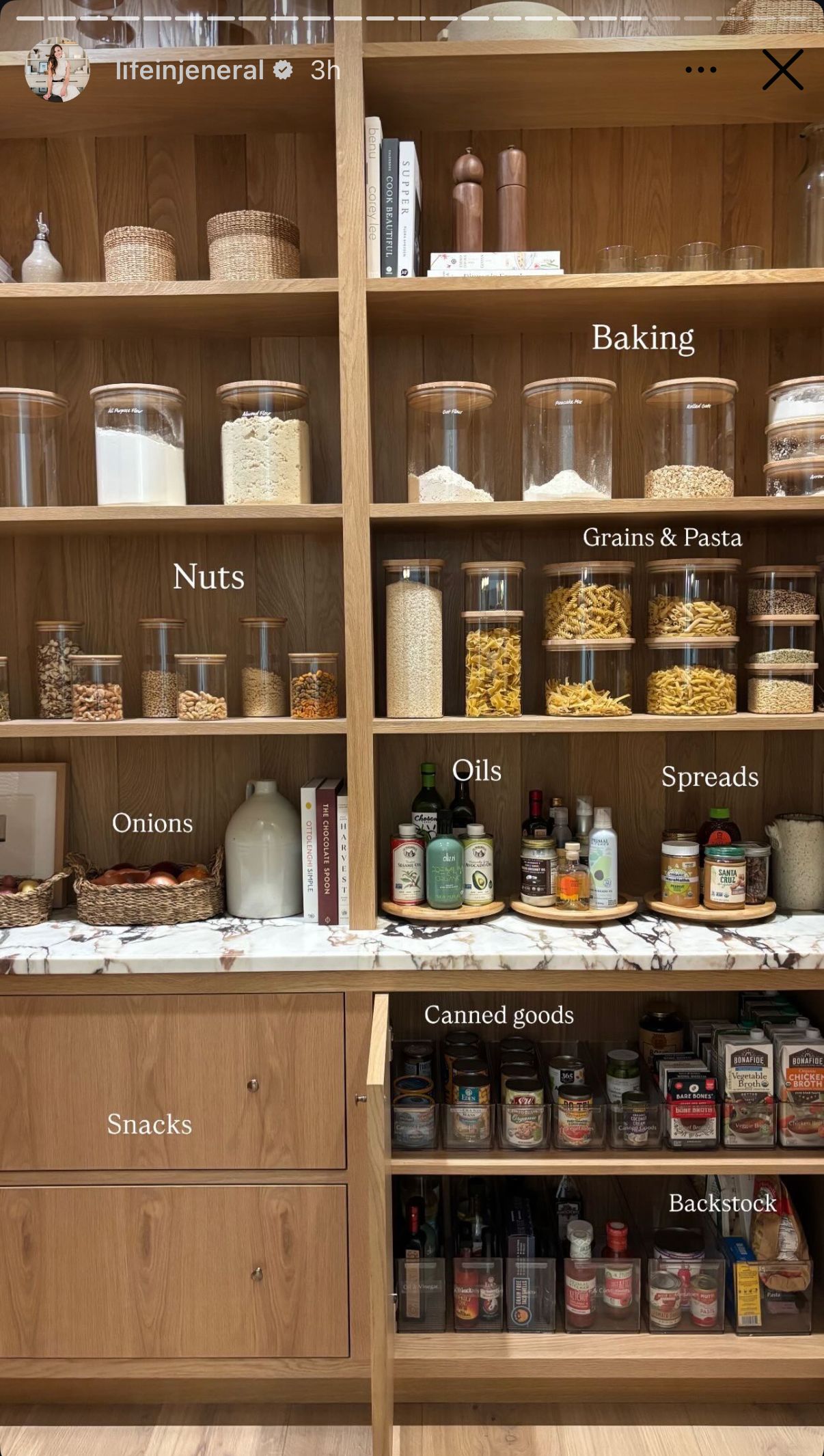 Kitchen Pantry Aesthetic, Wood Pantry Organization, Pantry Organization Aesthetic, Modern Organic Pantry, Pantry Inspo, Crate And Barrel Pantry
