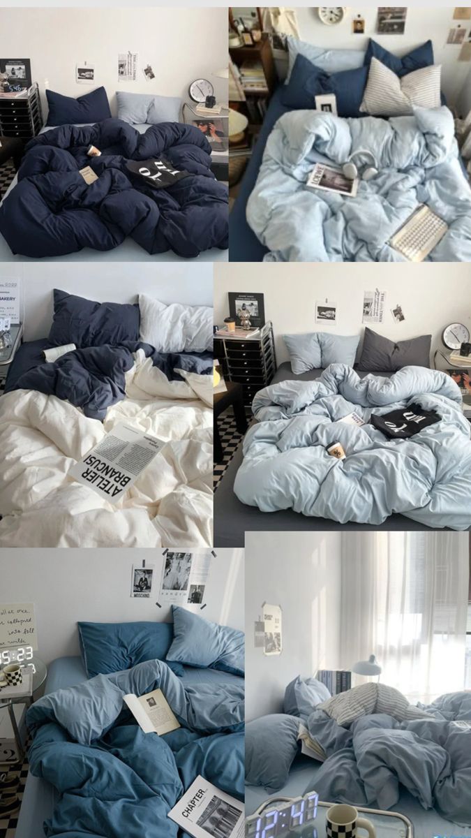 Bedroom Linens, Comforter Sets Ideas, Bedset Ideas Aesthetic, Blue Wall Room Ideas Bedrooms, Navy Bedroom Aesthetic, Comforter Ideas