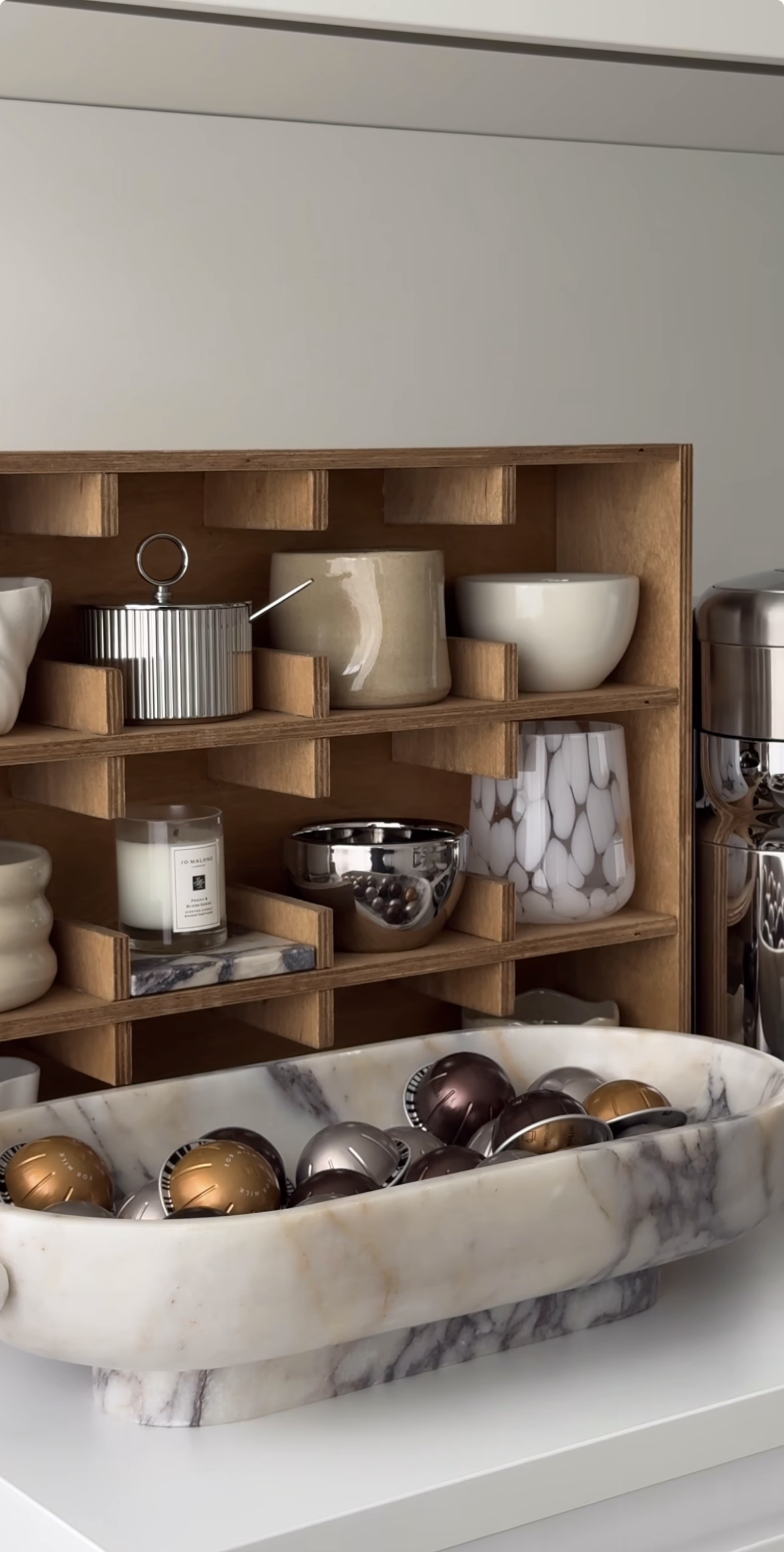 White Bowl and Silverware Kitchen Shelf Organization