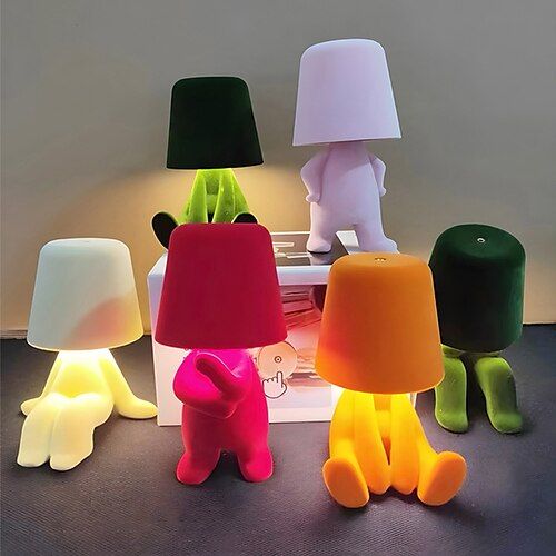 Fabric Cartoon Person Desk Lamp – USB Charging, Touch Dimming, Creative Night Light for Indoor Use