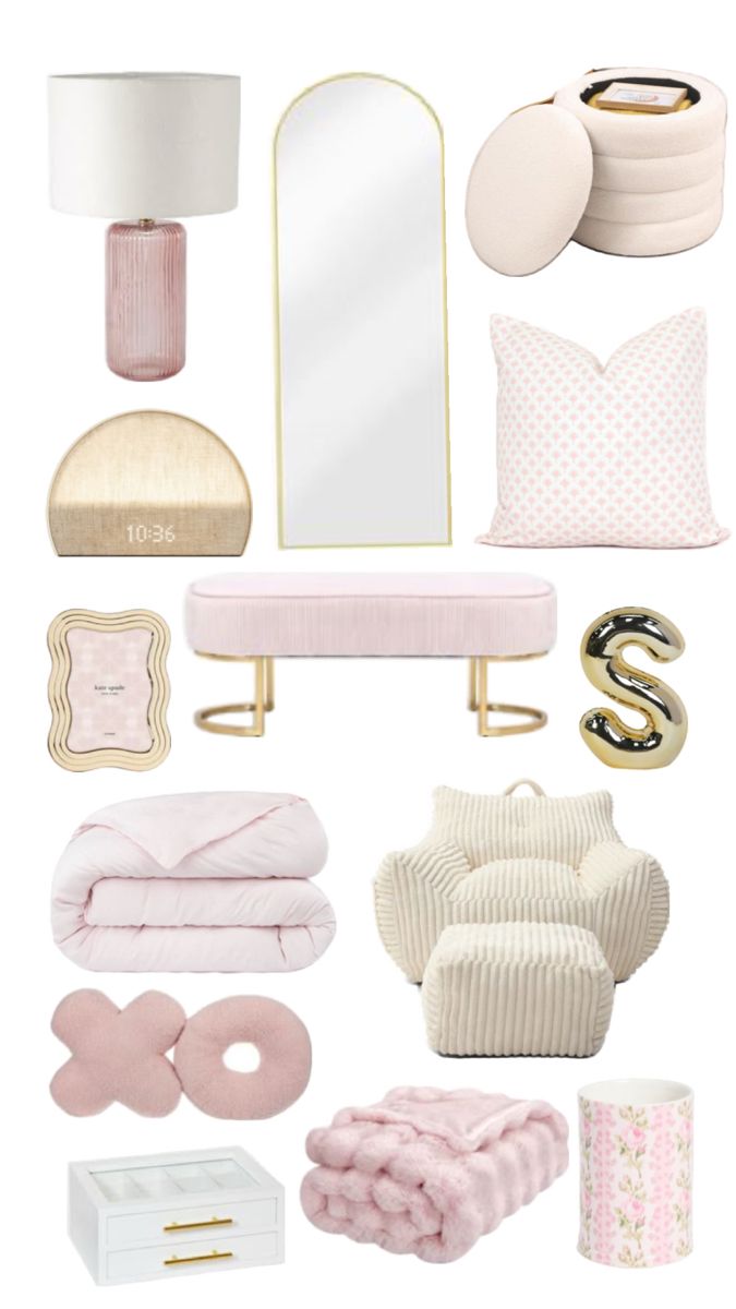 Pink Room Decor Items, Room Light Pink, Pink Decor For Room, Pink And Gold Room Inspo, Girly Dorm Room Ideas Aesthetic, Pink Room With Gold Accents