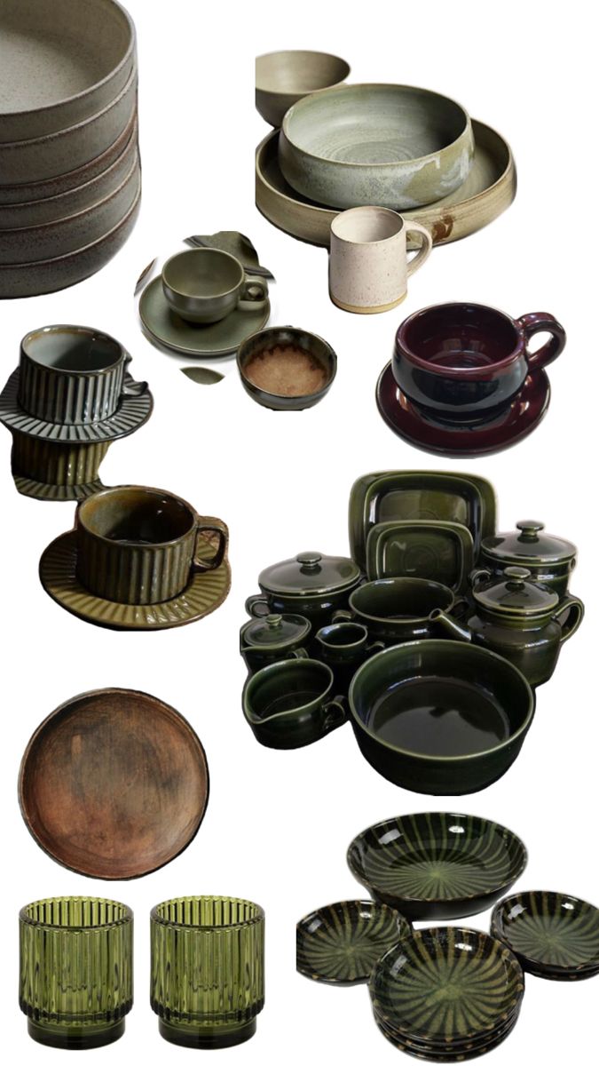 Green Brown Dinnerware Set for Kitchen and Dining