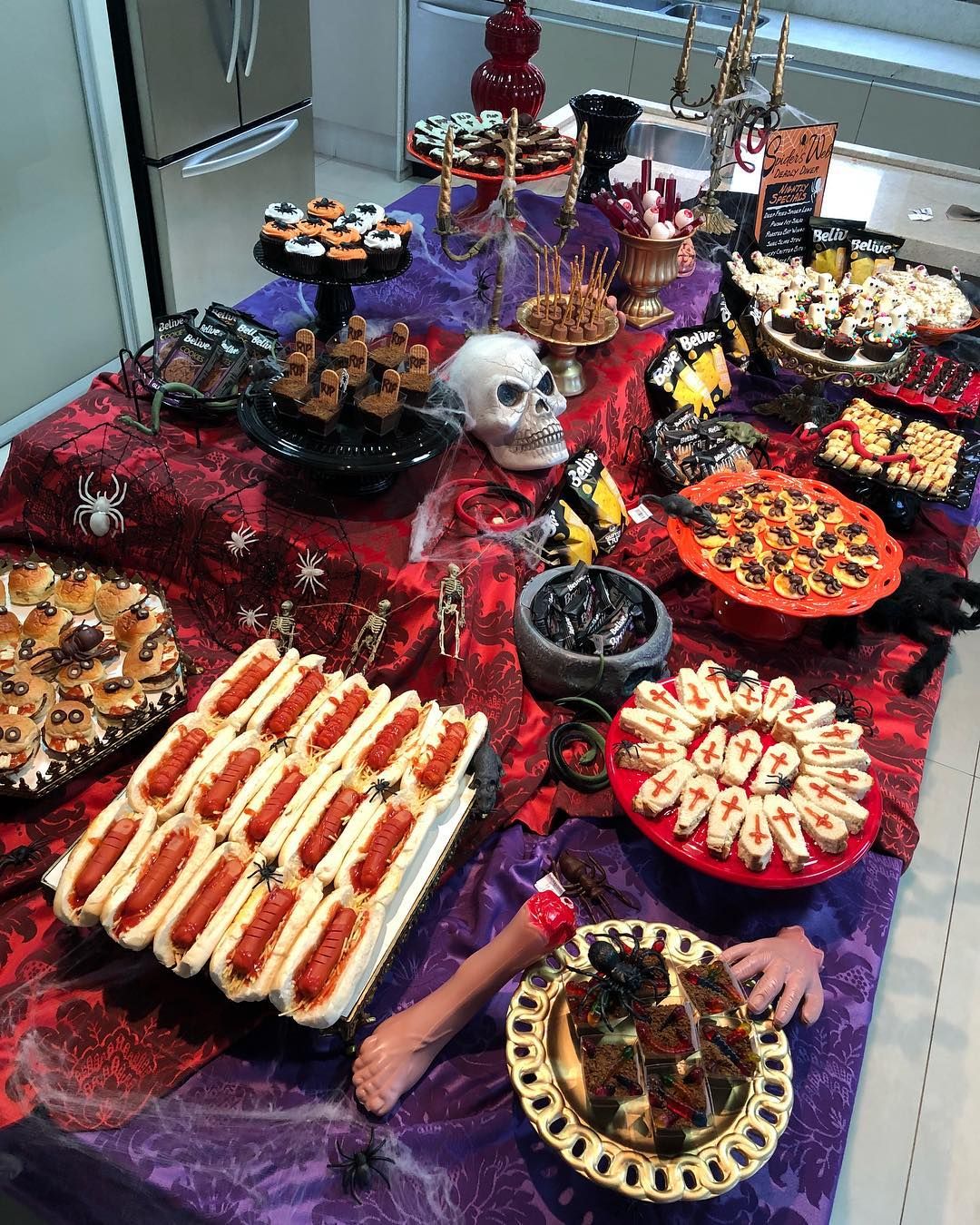 Halloween Themed Buffet, Halloween Party Decor Food, Halloween Food Table Ideas, Halloween Party Ideas For Adults Food