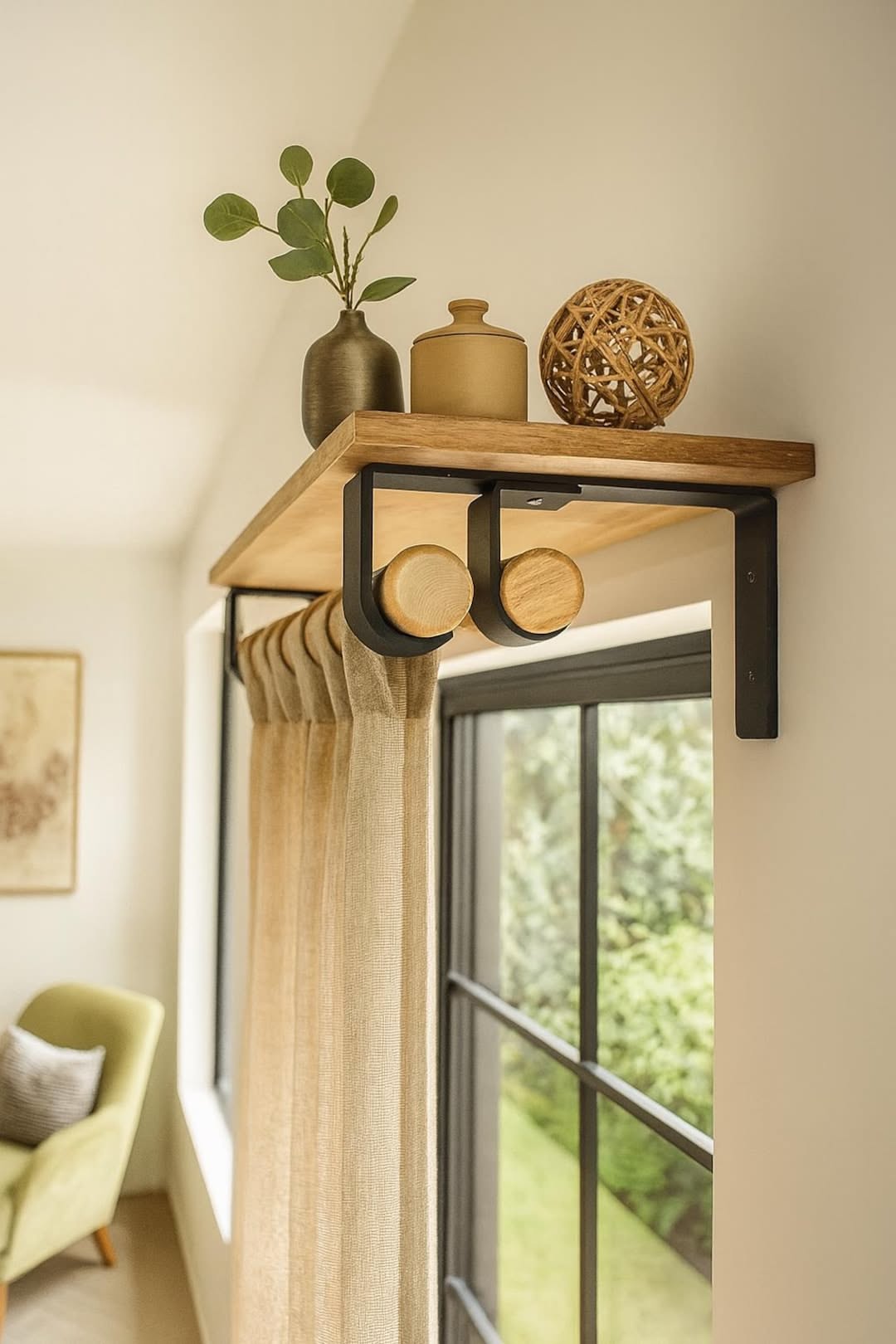 Rustic Curtain Rod Holder – Wall Mounted Adjustable Curtain Bracket
