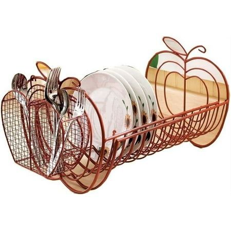 Jumbl Expandable Dish Rack with Apple Decor - Durable and Stylish Kitchen Accessory, Size:Expandable from 14 to 27 inches long, Red