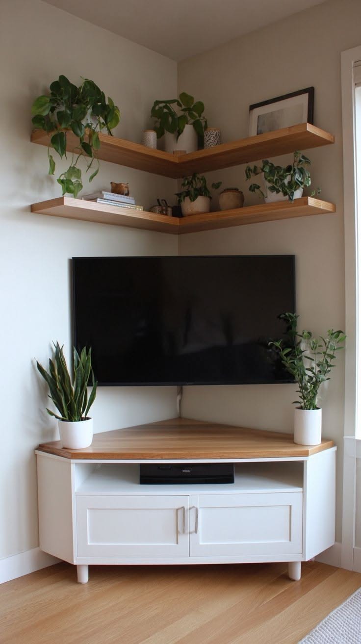 White TV Entertainment Center with Flat-Screen Television