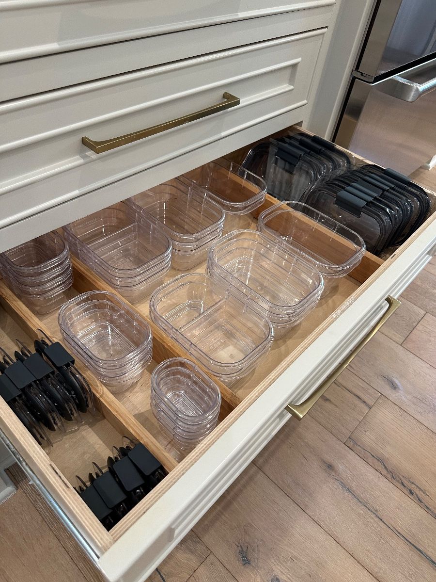 Clear Plastic Food Storage Containers, Efficient Food Storage Solutions, How To Organize Kitchen Drawers, Modern Kitchen Drawer Organization