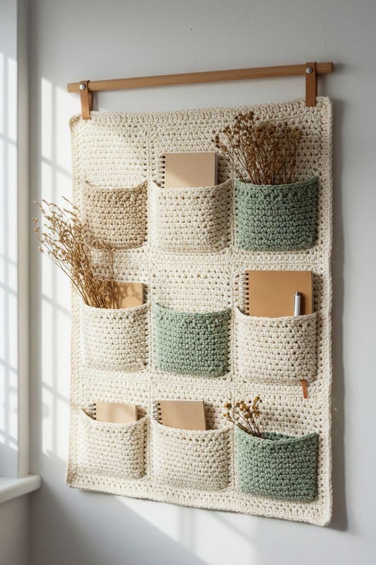Crochet Wall Organizer Pattern, 9 Pocket Hanging Storage (PDF Pattern)