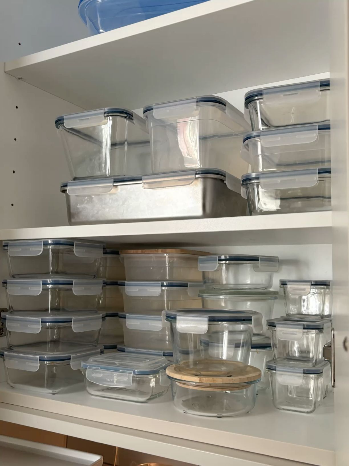 Glass Tupperware Storage, Ikea Essentials, Glass Organization Kitchen, Organized Kitchen Cabinets Aesthetic, Made By Design Food Storage Containers